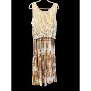 Est 1946 Maxi Boho Crochet Dress Tie Die Beige Tiered Sleeveless Peasant